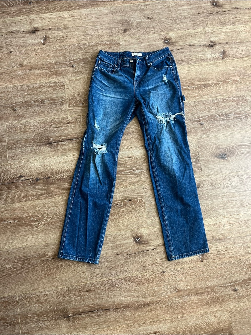 Women's Straight-Leg Distressed Jeans in Blue